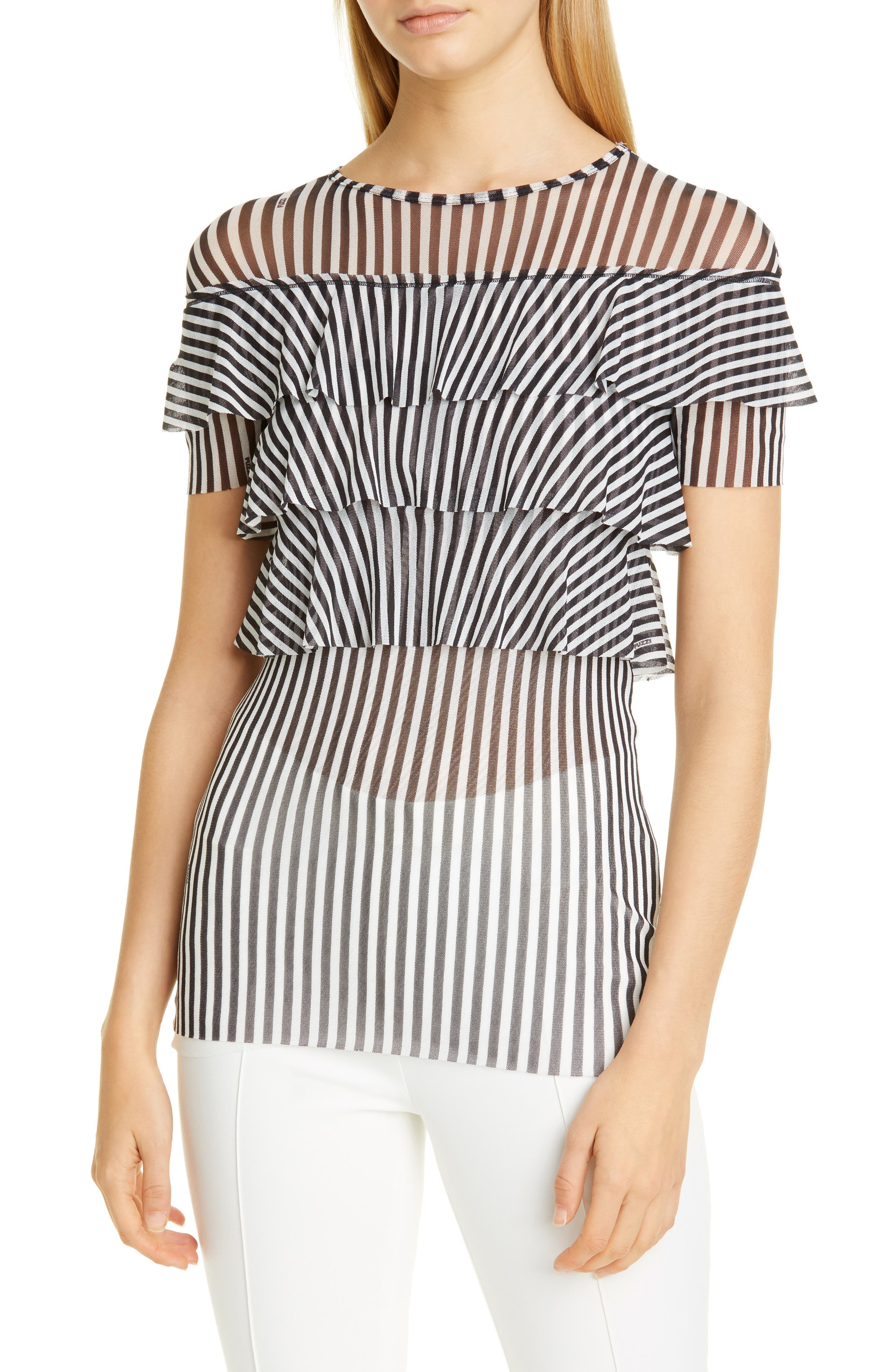 Mesh Ruffle Top Ruffle Stripe Mesh Top (Women) | Nordstrom