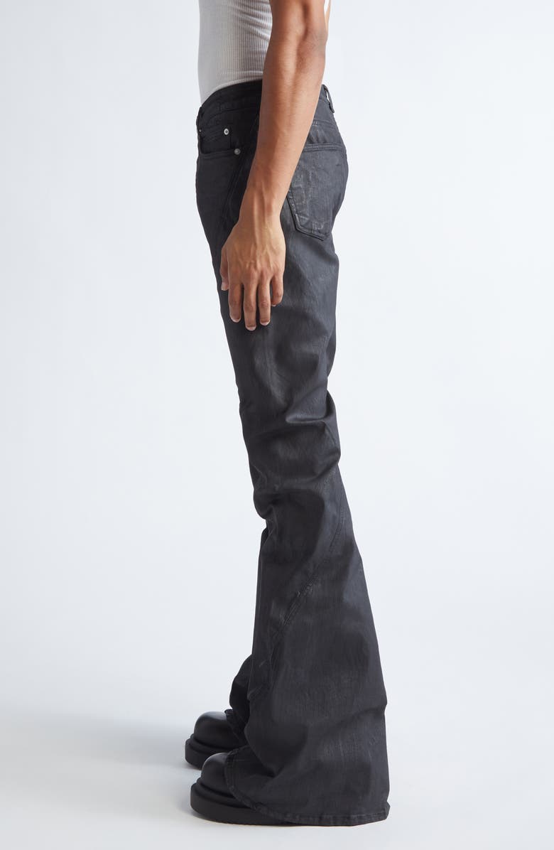 Rick Owens DRKSHDW Bias Waxed Bootcut Jeans, Alternate, color, Black Wax