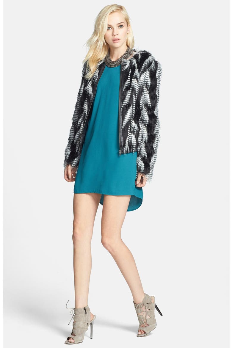 Faux Fur Jacket, Alternate, color, BLACK/ WHITE