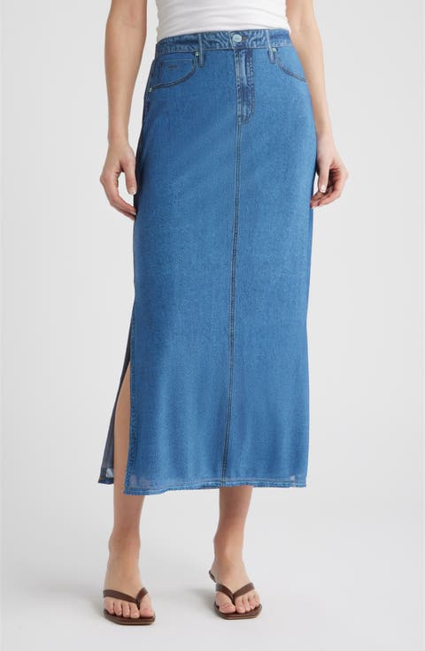 Denim Mesh Maxi Skirt