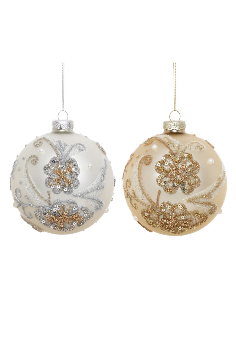 Glittered Floral Ornament, Box of 6, Main, color, Champagne Gold
