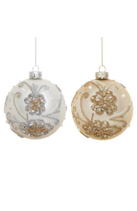 Glittered Floral Ornament, Box of 6
