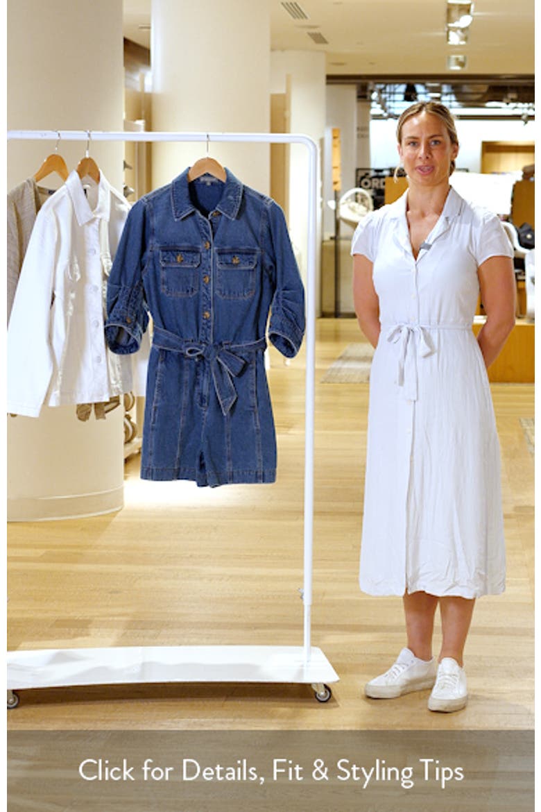 Barrel Sleeve Tie Waist Denim Romper video