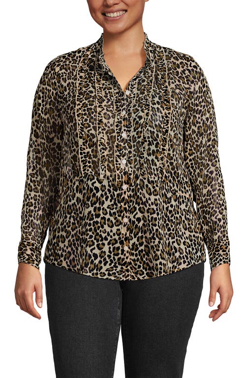 Lands' End Plus Size Chiffon Ruffle Front Long Sleeve Top In Multi
