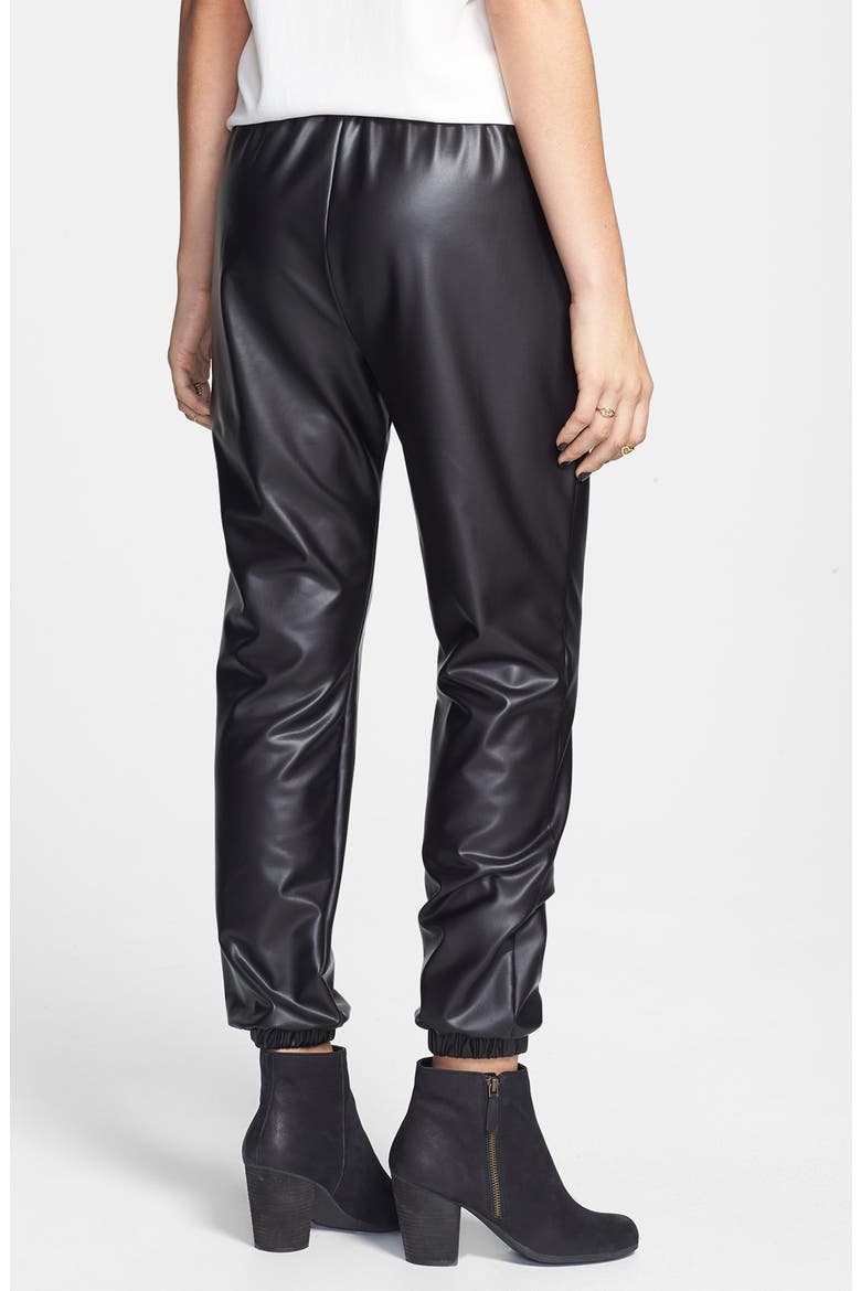 Faux Leather Track Pants, Alternate, color, BLACK