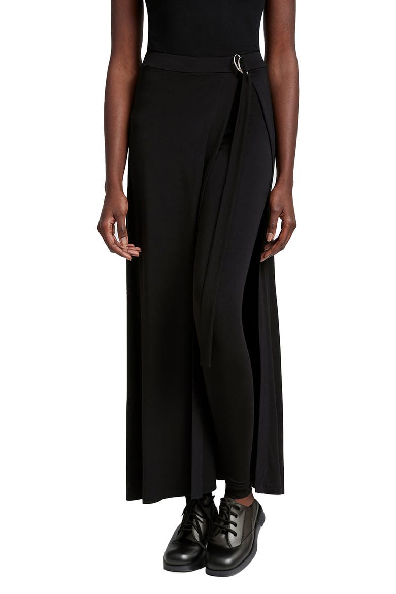 Waverly Tie Belt Jersey Skirted Pants, Main, color, BLACK