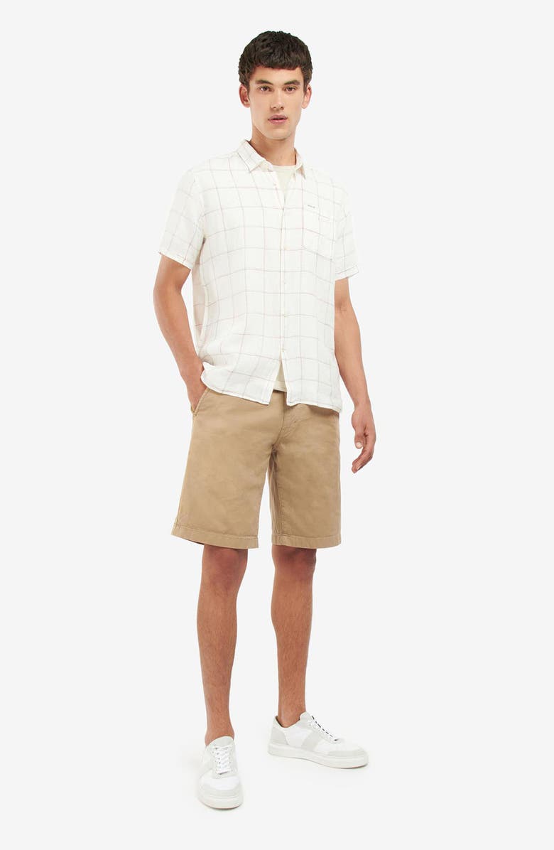Barbour Bayston Tattersall Short Sleeve Linen Button-Up Shirt, Alternate, color, Ecru