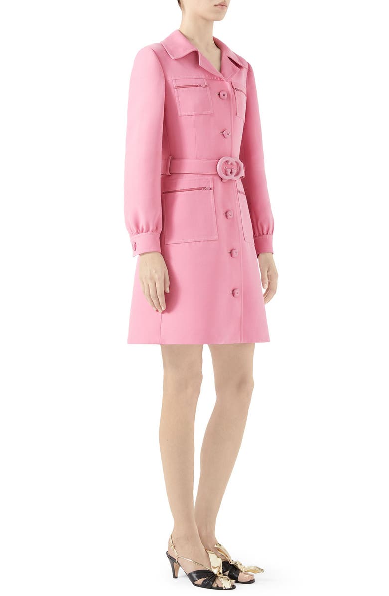 Gucci Belted Cady Crepe Dress Coat, Alternate, color, 