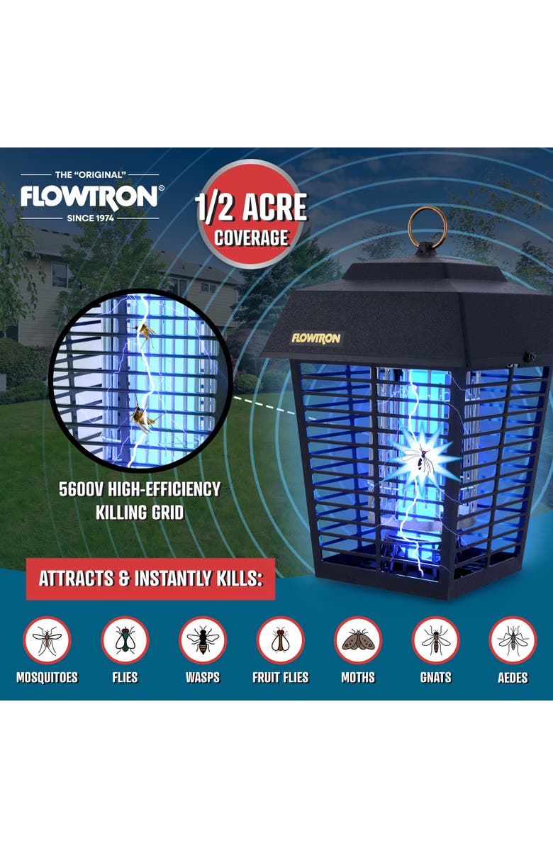 Flowtron Mosquito Zapper with 1/2 Acre of Coverage, 15W Bulb & 5600V Killing Grid, Alternate, color, Black