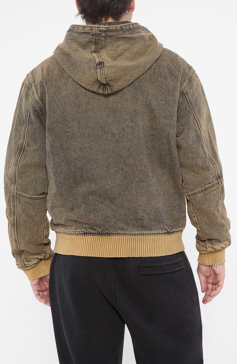 GUESS ORIGINALS Go Brown Sanded Denim Hooded Bomber Jacket, Alternate, color,