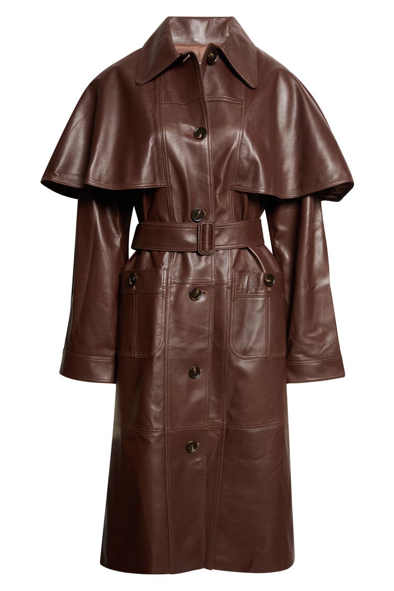 Caitlin Leather Trench Coat, Alternate, color, BROWN