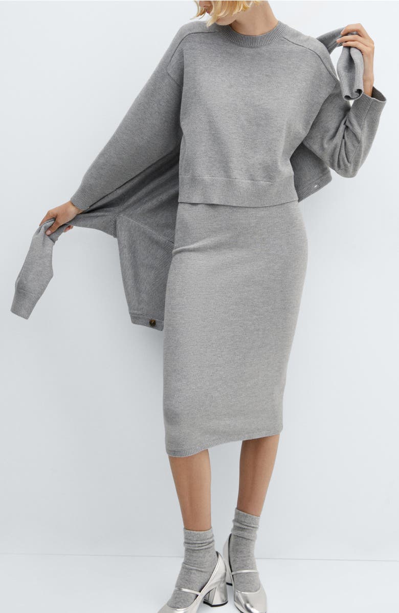 MANGO Rib Midi Sweater Skirt, Alternate, color, Medium Grey