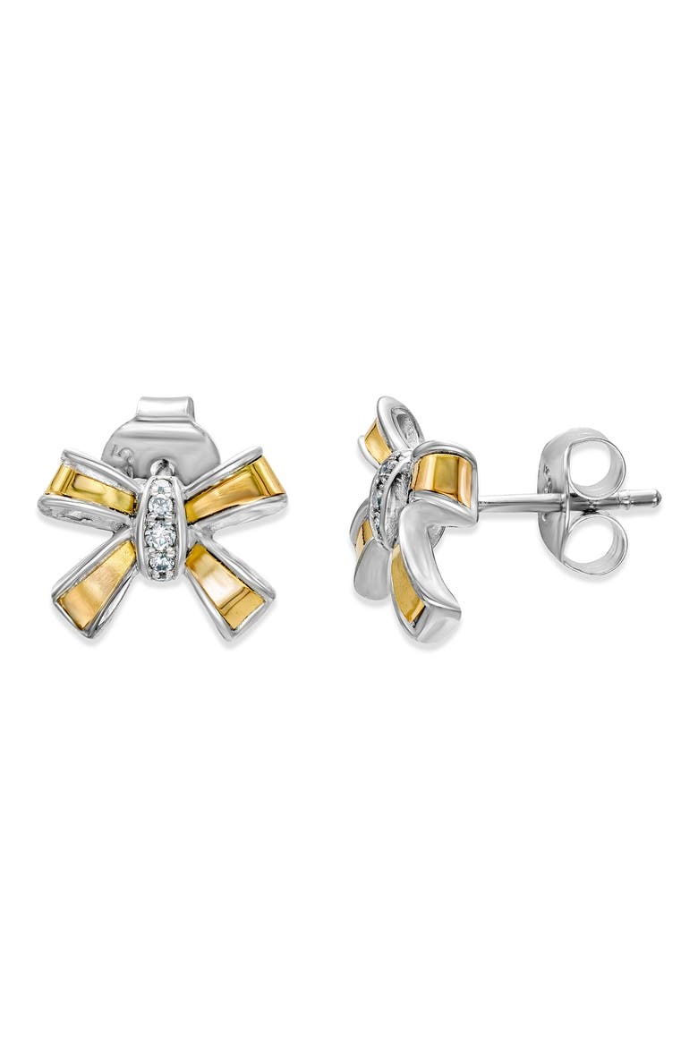 Sterling Silver & 18K Gold White Topaz Ribbon Stud Earrings, Main, color, SILVER AND GOLD