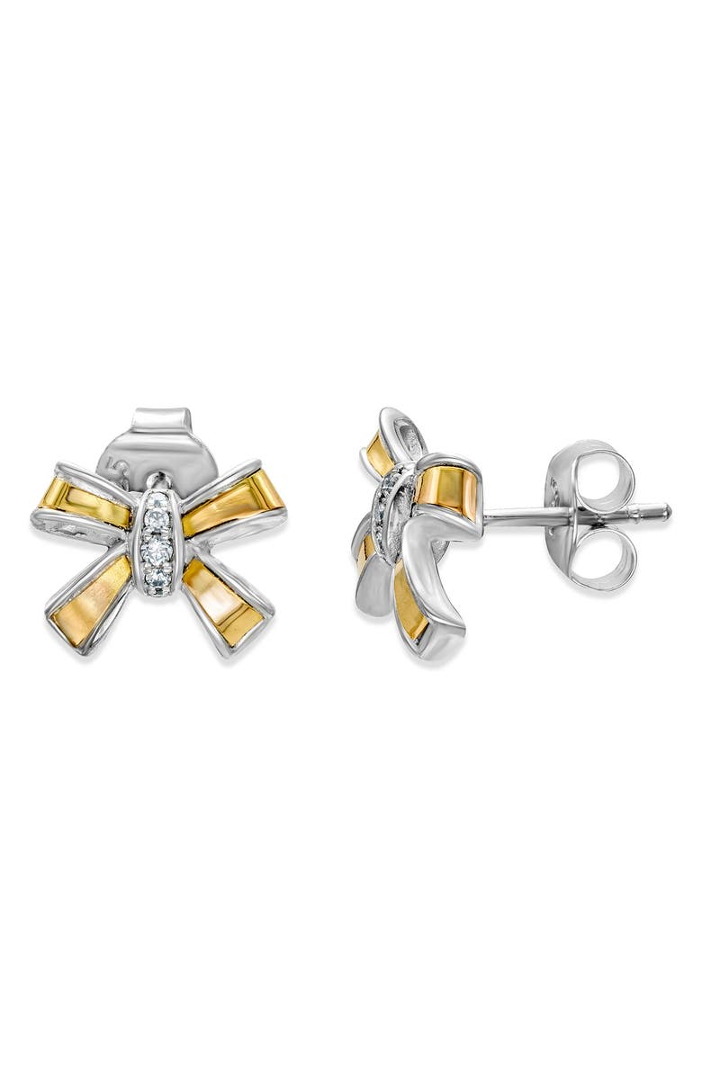 SAMUEL B. Sterling Silver & 18K Gold White Topaz Ribbon Stud Earrings, Main, color, Silver And Gold