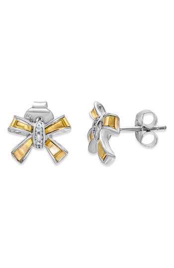 Samuel B. Sterling Silver & 18k Gold White Topaz Ribbon Stud Earrings In Silver And Gold