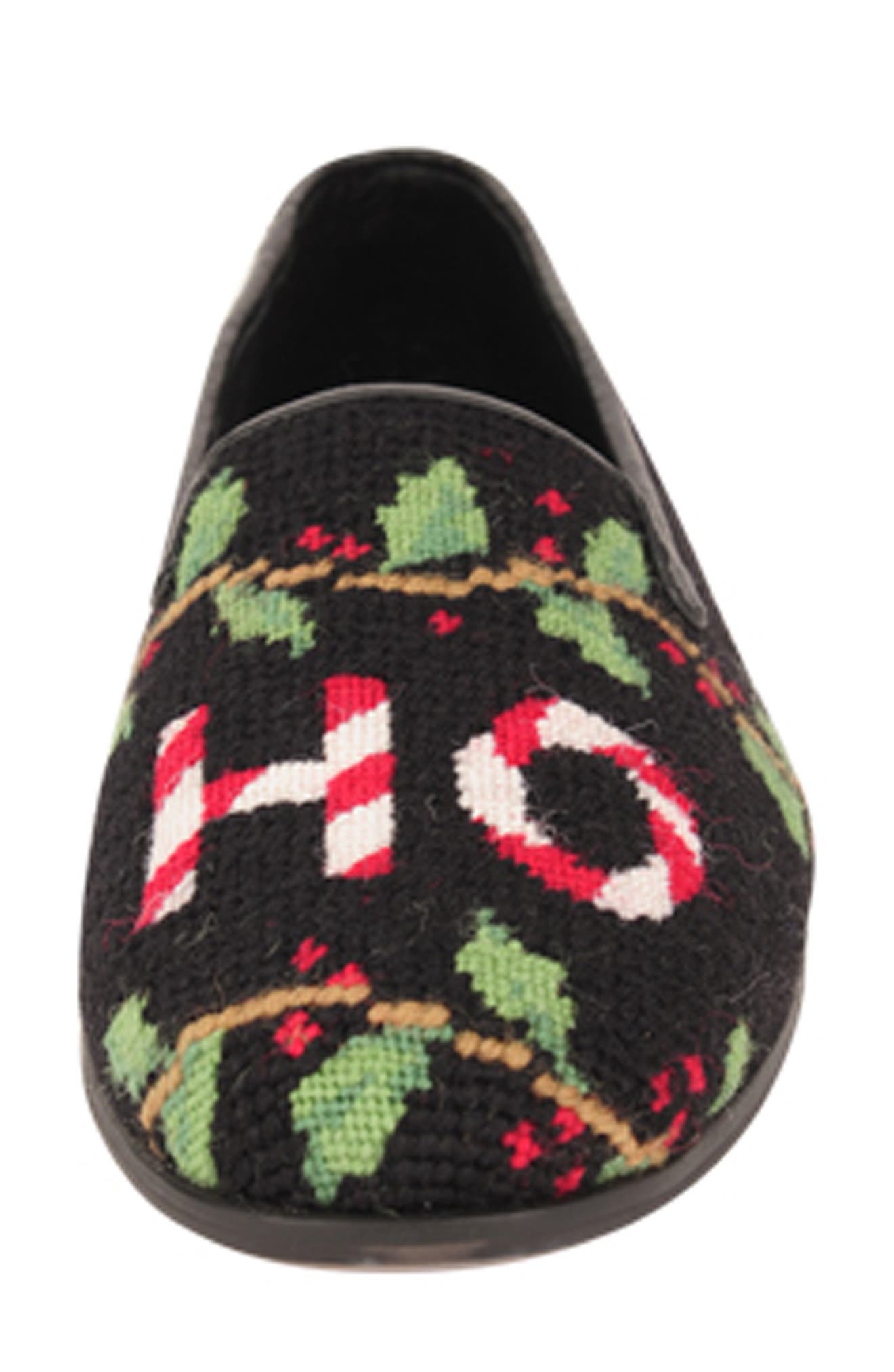 ByPaige Needlepoint Ho Ho Flat, Alternate, color, Ho Ho Loafer On Black