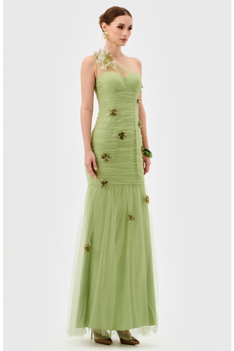 Karoline One Shoulder Tulle Gown, Alternate, color, PISTACHIO GREEN