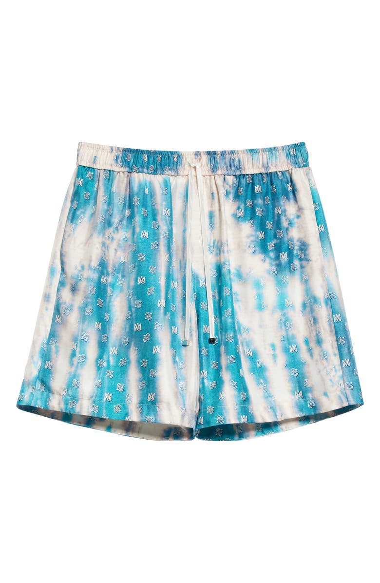 AMIRI Bleach Tie Dye Bandana Logo Print Silk Shorts, Alternate, color,