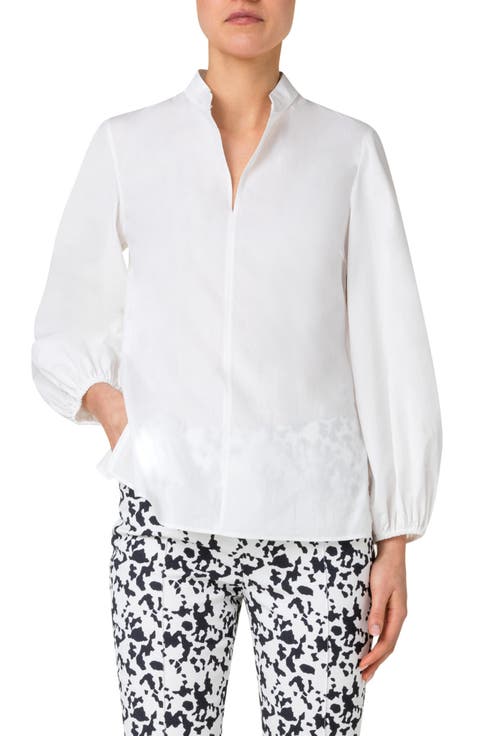 Long Sleeve Cotton Popover Blouse