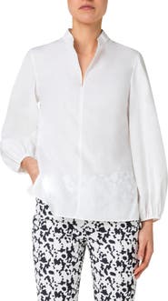 Akris punto Long Sleeve Cotton Popover Blouse