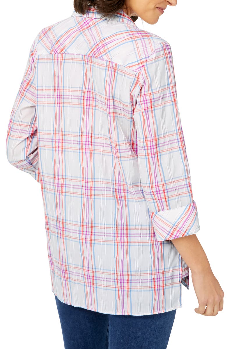 Foxcroft Rhett Crinkle Plaid Tunic Blouse, Alternate, color, 