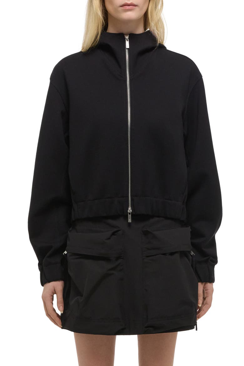 Hooded Front Zip Jacket, Main, color, BLACK