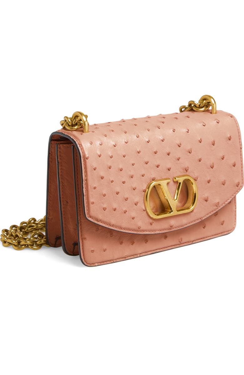 Valentino Garavani Small DeVain Ostrich Leather Shoulder Bag, Main, color, Pink