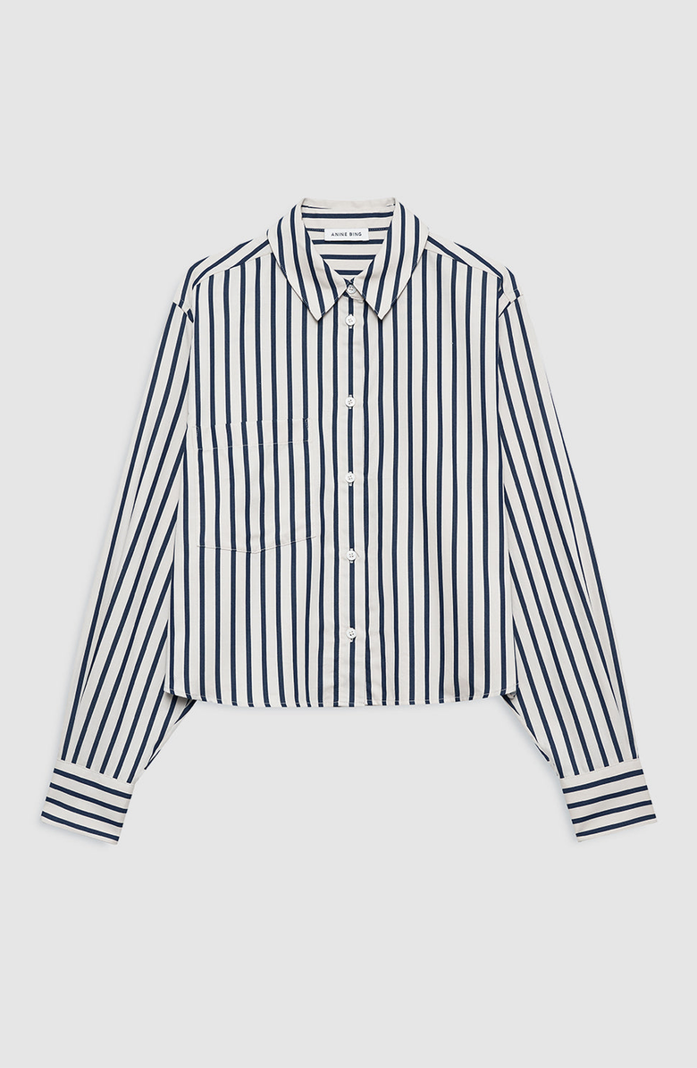 ANINE BING Essie Cropped Shirt, Alternate, color, Maritime Stripe