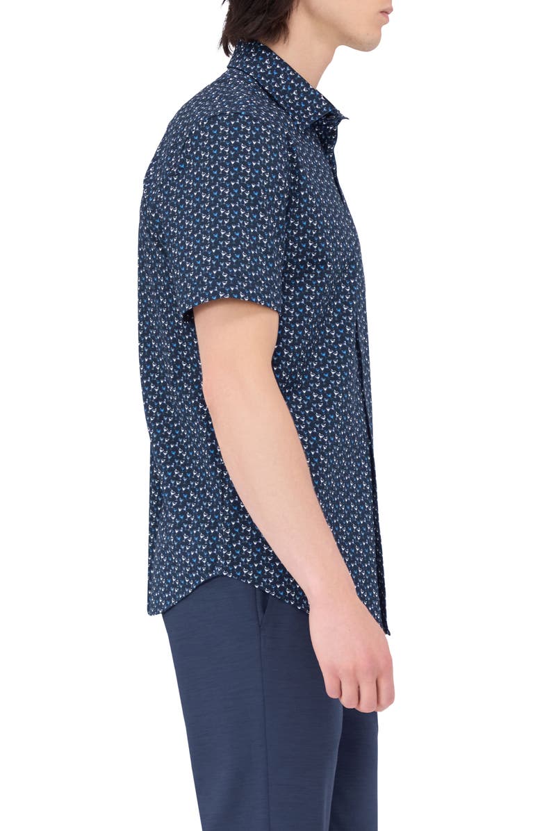 Bugatchi Miles OoohCotton<sup>®</sup> Barware Print Short Sleeve Button-Up Shirt, Alternate, color, Navy