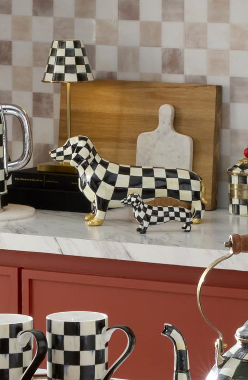 Mackenzie-childs Mackenzie Childs Courtly Check Hand Painted Dachshund Figurine In Black