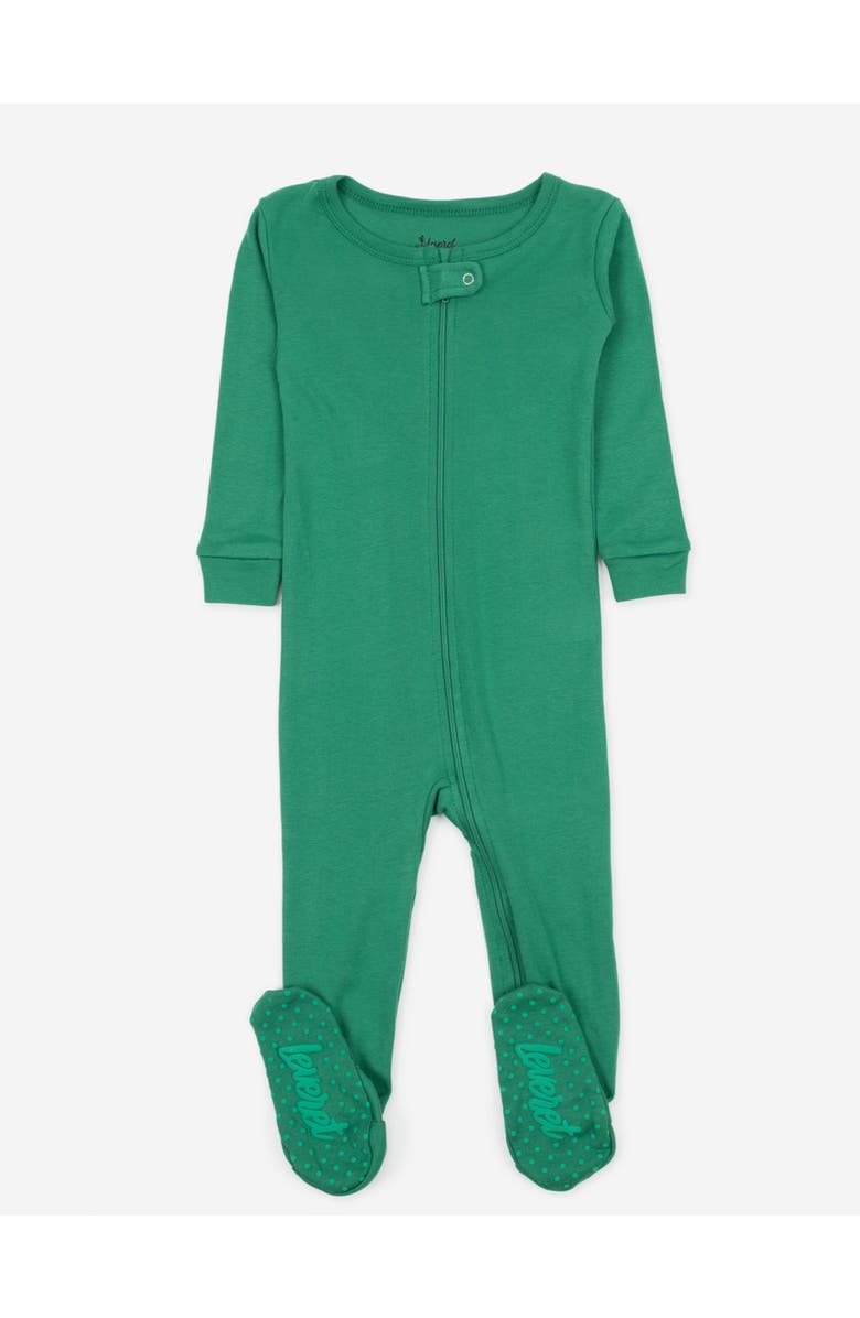 Leveret Footed Solid Cotton Matching Family Pajamas, Main, color, Green