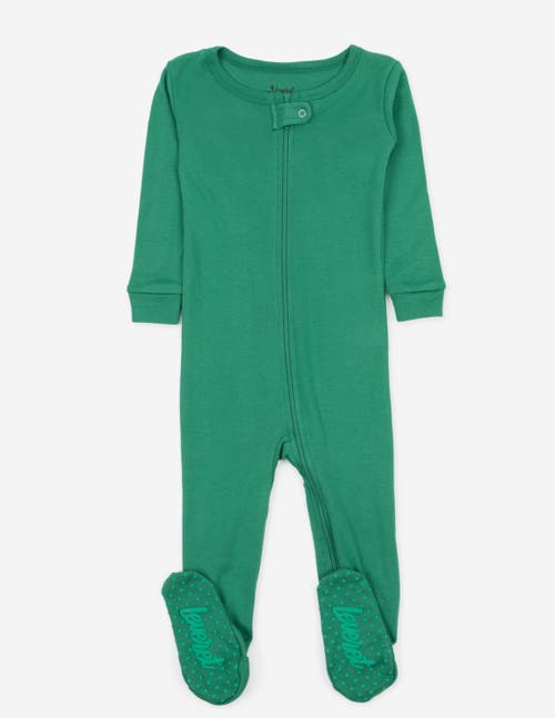 Leveret Kids'  Footed Solid Cotton Matching Family Pajamas In Green