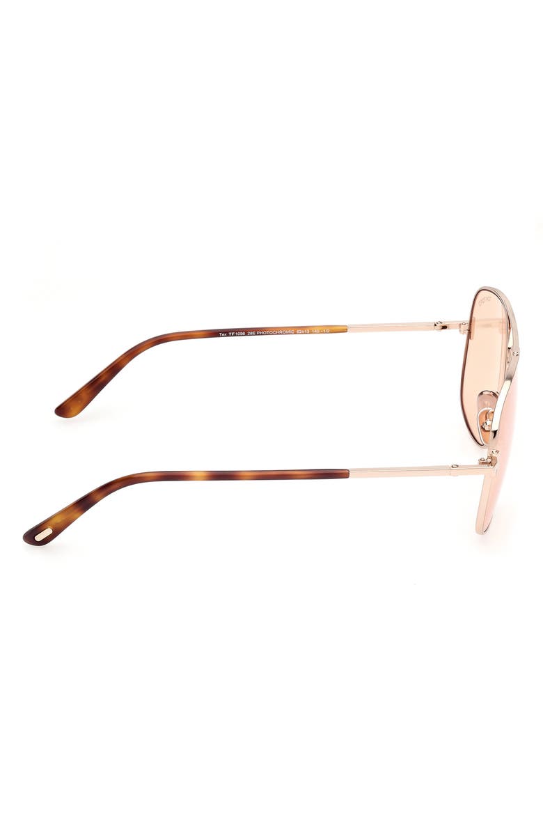 TOM FORD Tex 62mm Navigator Sunglasses, Alternate, color, Rose Gold / Havana / T Logo