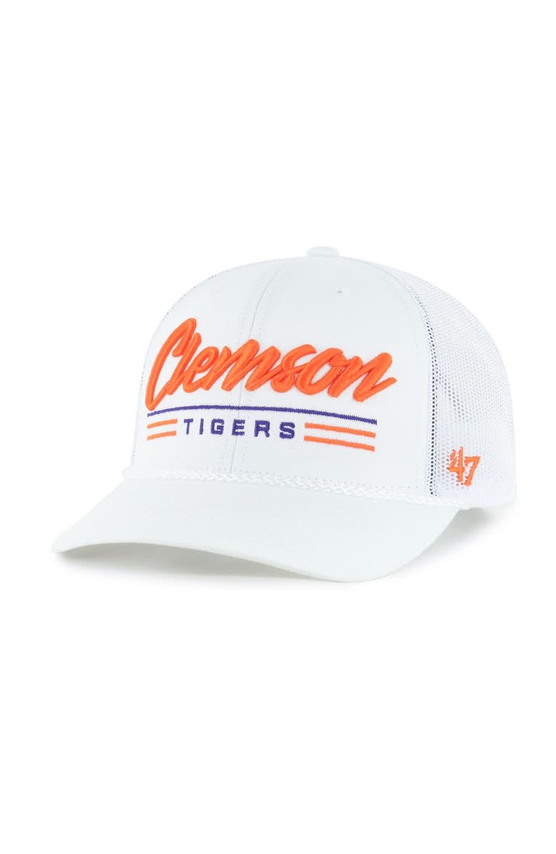 '47 Men's '47 White Clemson Tigers Garner Rope Trucker Adjustable Hat, Main, color, 
