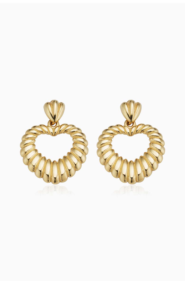 Oradina 14K Yellow Gold Retro Heart Drop Earrings, Main, color, 