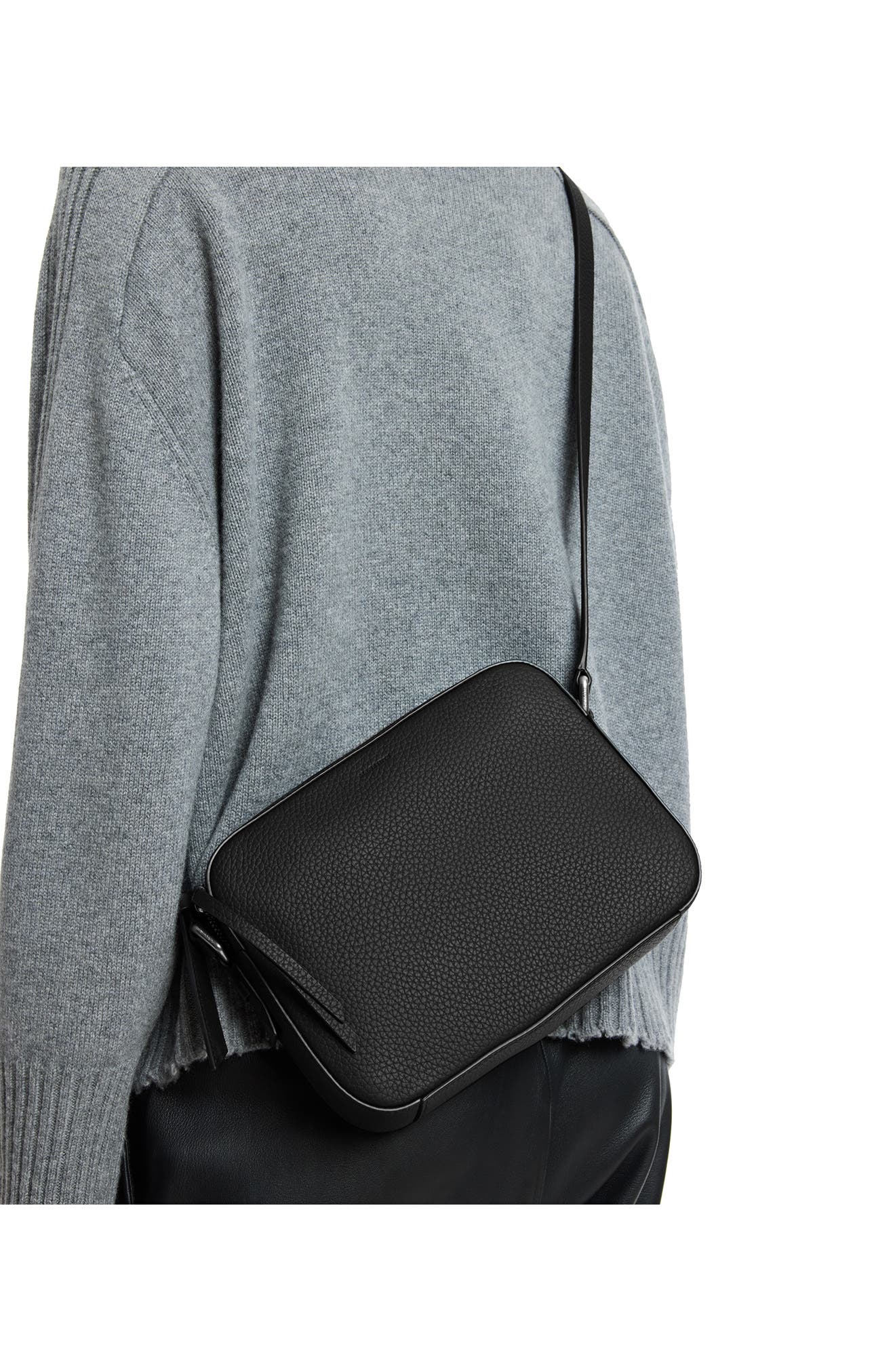 AllSaints Leather Camera Crossbody Bag, Alternate, color, 