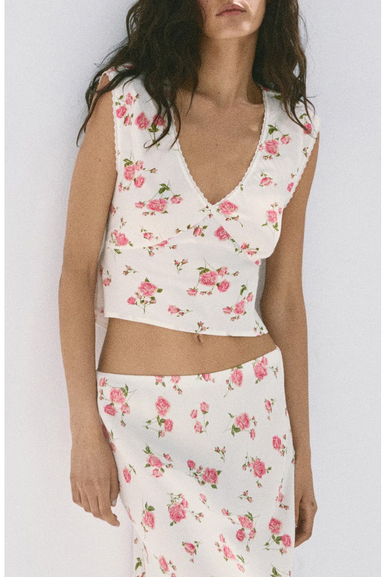 Floral Lace Cropped Blouse, Main, color, WHITE