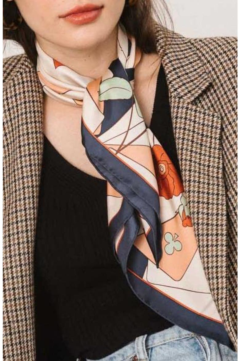 Camellia Silk Square Bandana, Main, color, NAVY