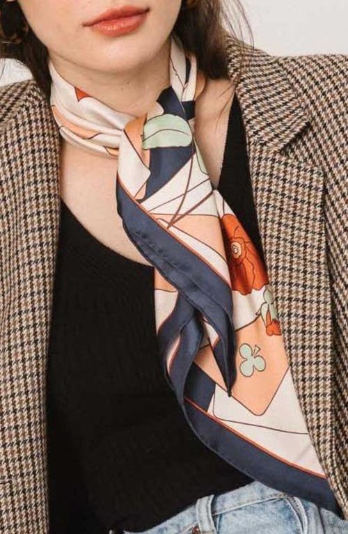 Lost Pattern Camellia Silk Square Bandana In Multi
