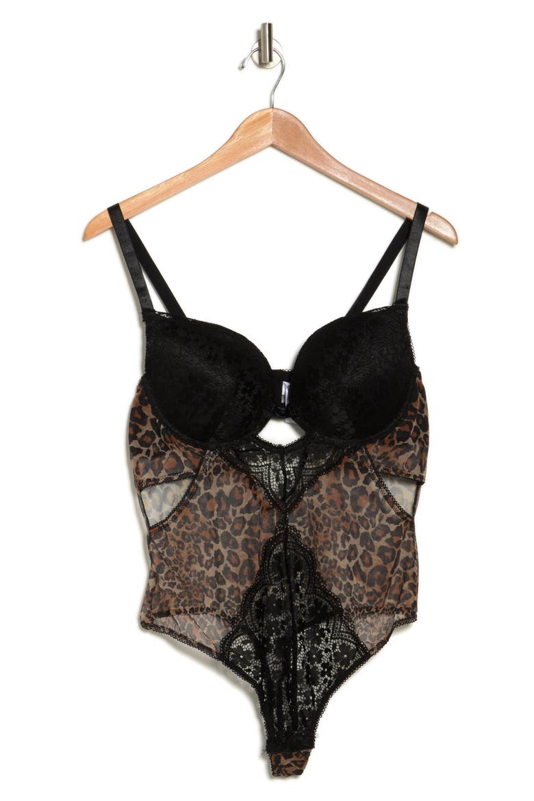 Animal Lace Side Cutout Teddy, Main, color, BROWN