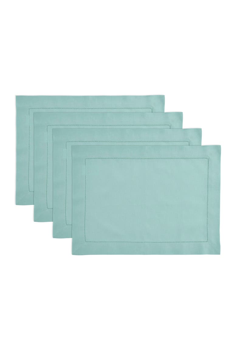 Cotton Linen Hemstitch Placemats Set of 4, 14 x 19", Main, color, Pastel Turquoise