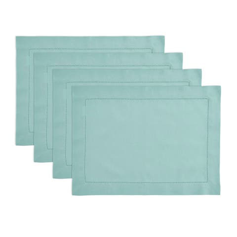 Cotton Linen Hemstitch Placemats Set of 4, 14 x 19"