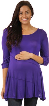24seven Comfort Apparel Ruched Sleeve Swing Maternity Tunic Top