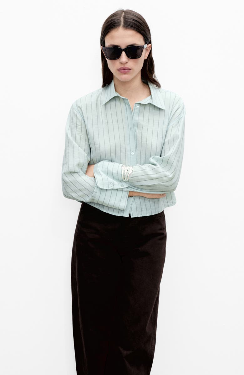 MANGO Stripe Crop Button-Up Shirt, Alternate, color, 