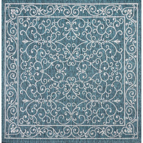 Jonathan Y Charleston Vintage Filigree Textured Weave Indoor/outdoor Area Rug In Teal/gray
