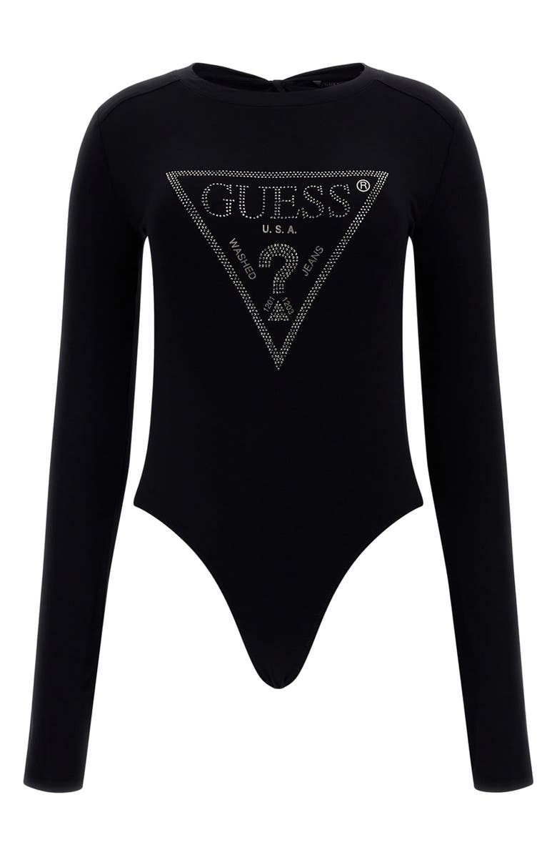 GUESS Logo Long Sleeve Bodysuit, Alternate, color,