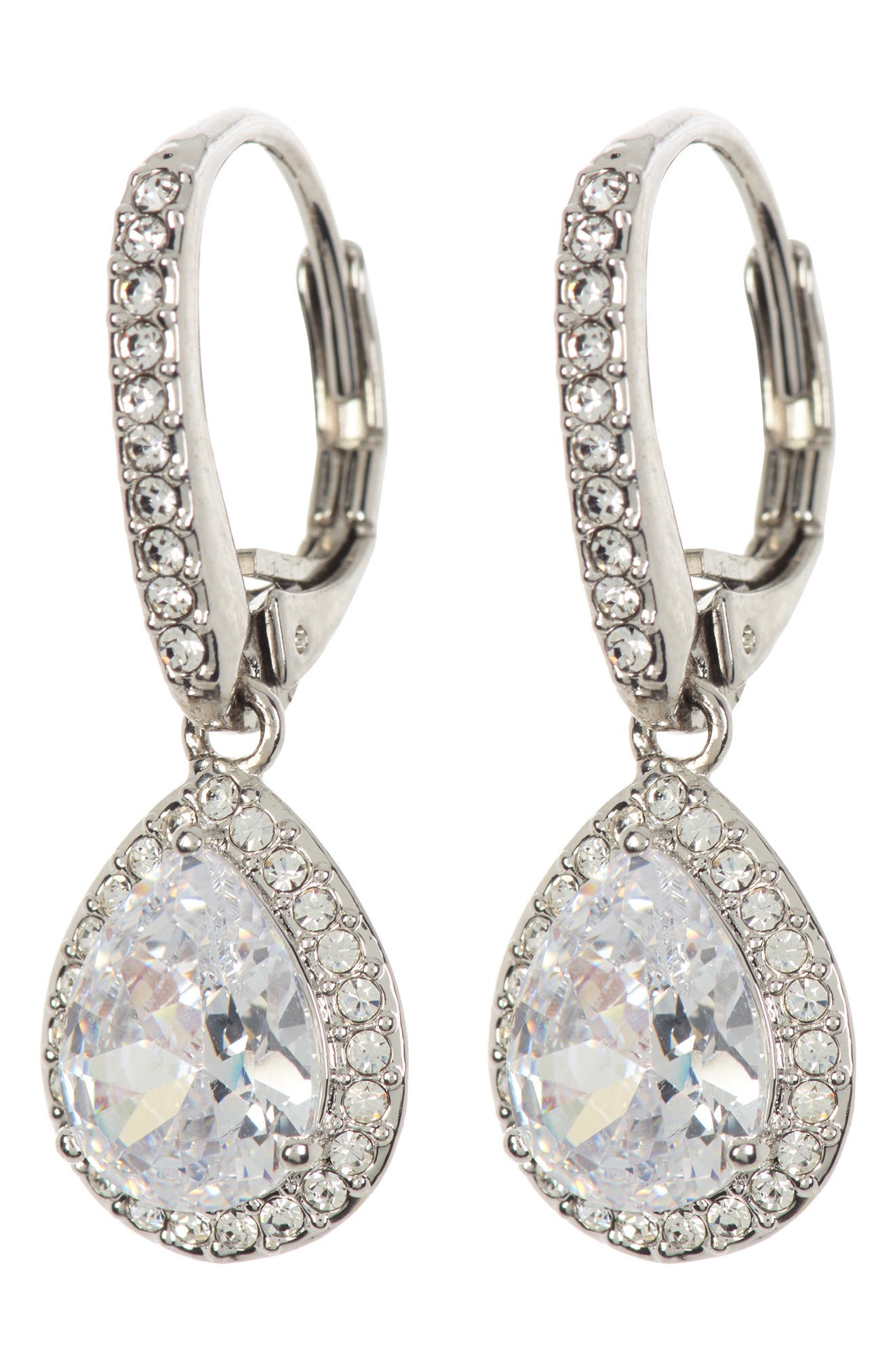 Nadri Pear Drop Cubic Zirconia Pavé Leverback Earrings