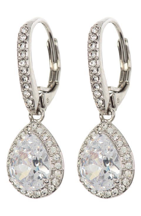 Pear Drop Cubic Zirconia Pavé Leverback Earrings