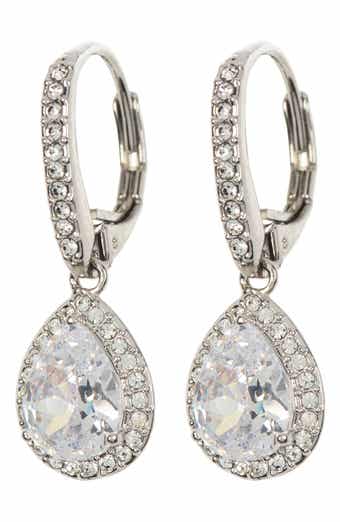 Nadri Pear Drop Cubic Zirconia Pavé Leverback Earrings