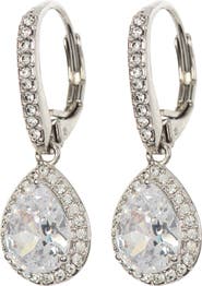 Nadri Pear Drop Cubic Zirconia Pavé Leverback Earrings